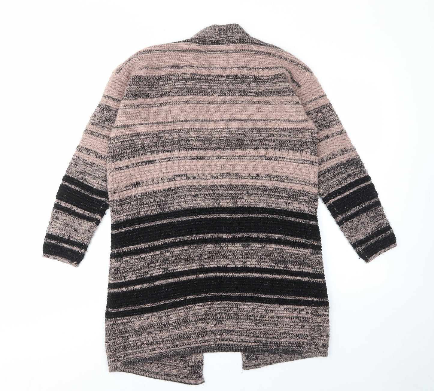 NEXT Womens Pink V-Neck Striped Acrylic Cardigan Jumper Size 12 - Open, Pockets