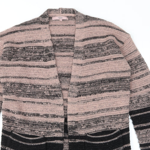 NEXT Womens Pink V-Neck Striped Acrylic Cardigan Jumper Size 12 - Open, Pockets