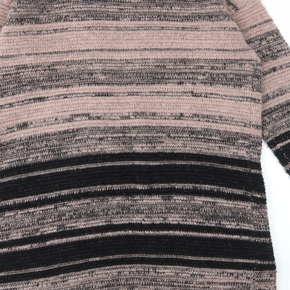 NEXT Womens Pink V-Neck Striped Acrylic Cardigan Jumper Size 12 - Open, Pockets
