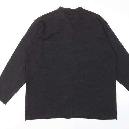 AClassic Womens Grey Crew Neck Acrylic Cardigan Jumper Size L - Embroided, Sequins