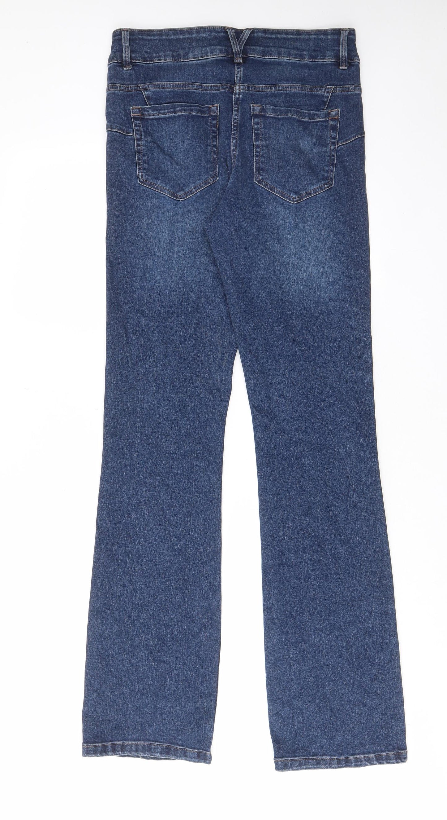 NEXT Womens Blue Cotton Bootcut Jeans Size 10 L33 in Regular Zip - Pockets, Belt Loops
