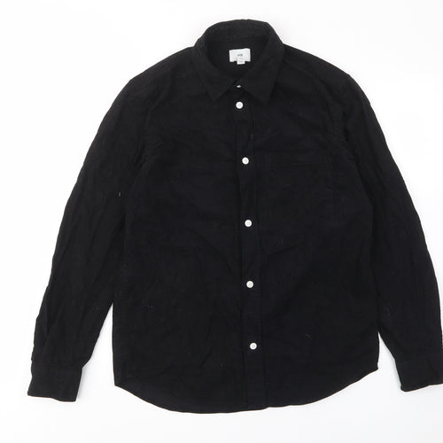 H&M Mens Black Cotton Button-Up Size S Collared Button - Pocket