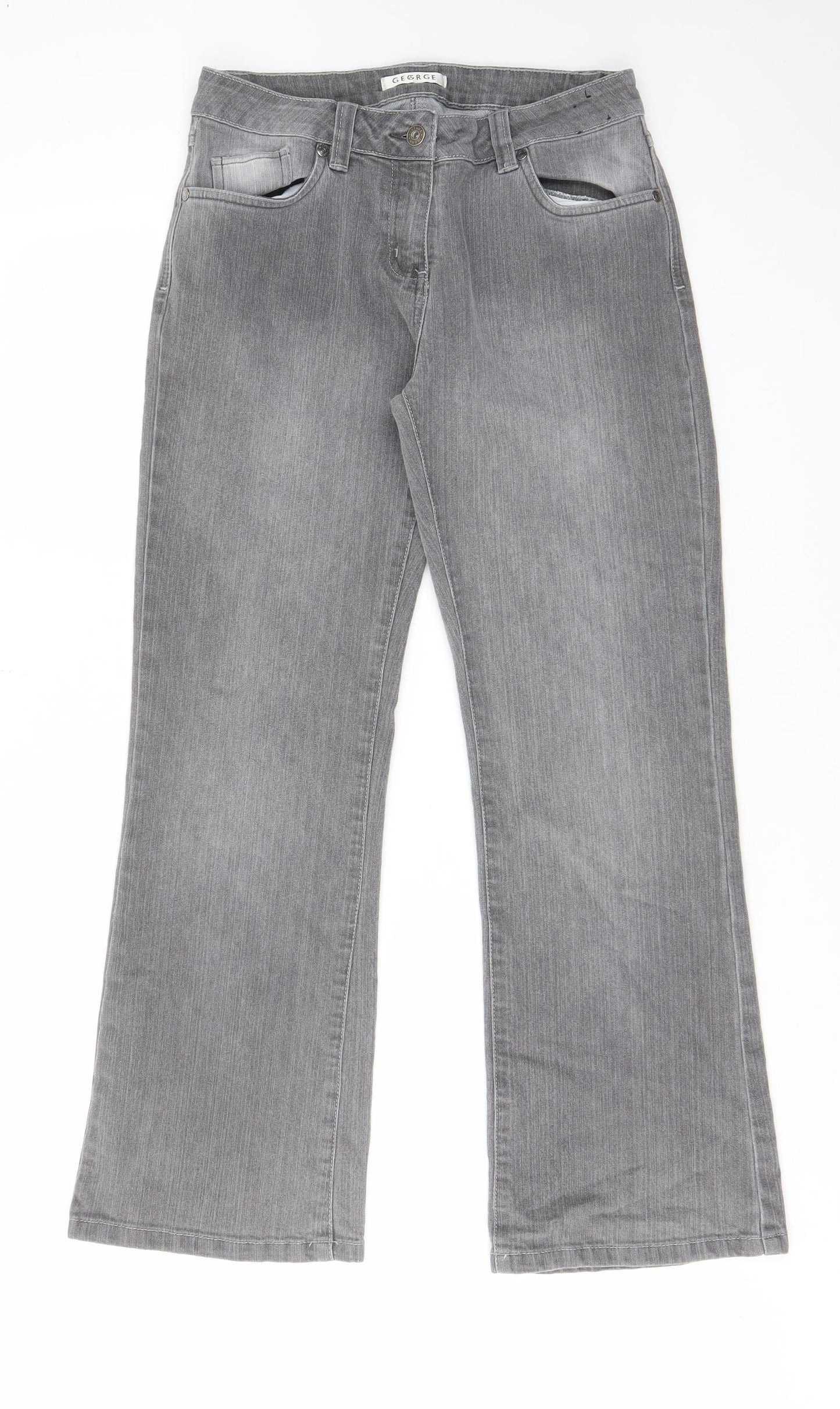 eorge Womens Grey Cotton Bootcut Jeans Size 10 L28 in Regular Zip - Pockets, Belt Loops, Embroided