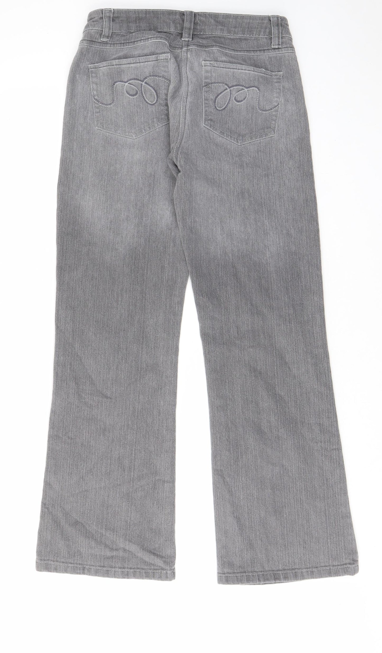 eorge Womens Grey Cotton Bootcut Jeans Size 10 L28 in Regular Zip - Pockets, Belt Loops, Embroided