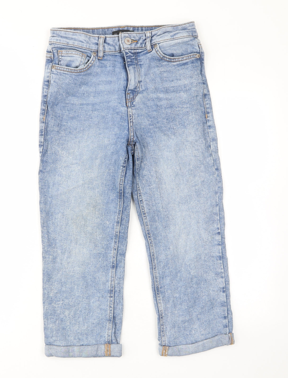 F&F Womens Blue Cotton Cropped Jeans Size 10 L20 in Regular Zip - Pockets, Belt Loops