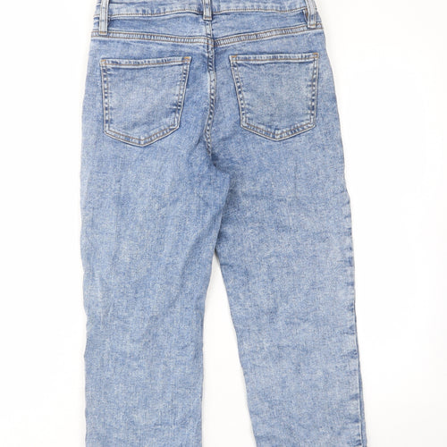 F&F Womens Blue Cotton Cropped Jeans Size 10 L20 in Regular Zip - Pockets, Belt Loops