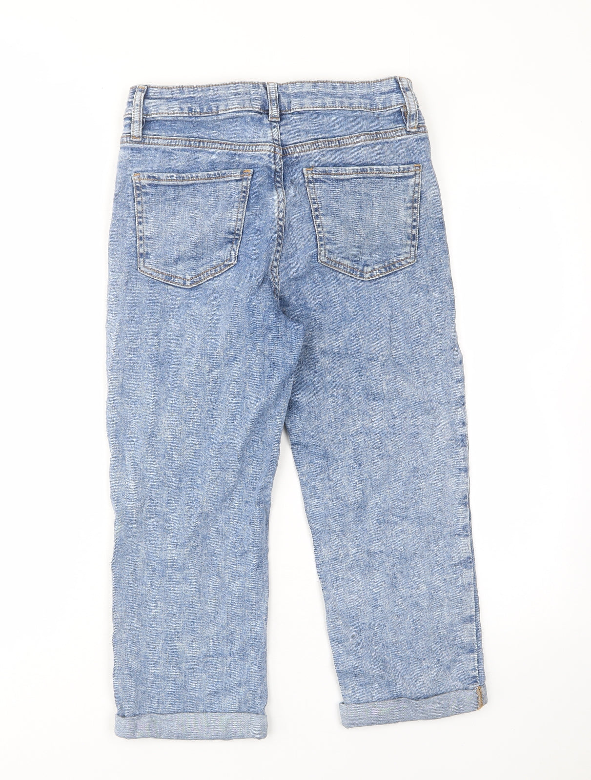 F&F Womens Blue Cotton Cropped Jeans Size 10 L20 in Regular Zip - Pockets, Belt Loops
