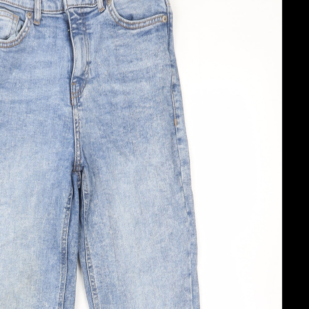 F&F Womens Blue Cotton Cropped Jeans Size 10 L20 in Regular Zip - Pockets, Belt Loops
