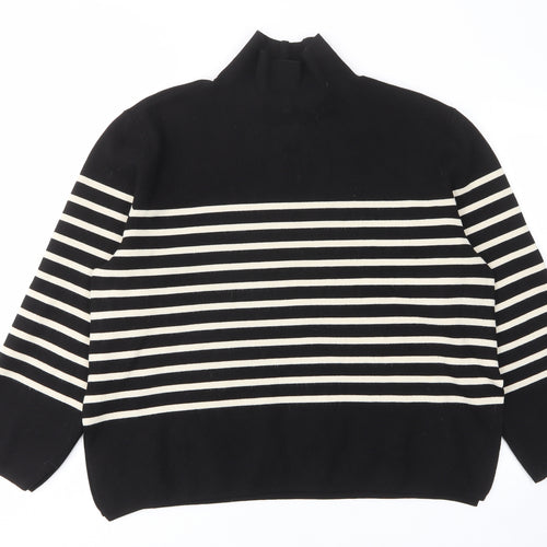 H&M Womens Black High Neck Striped Viscose Pullover Jumper Size M