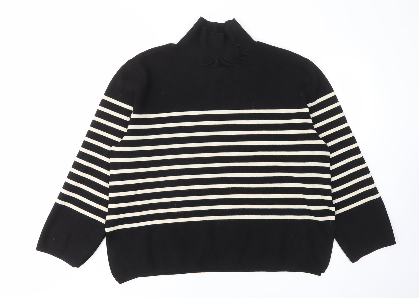 H&M Womens Black High Neck Striped Viscose Pullover Jumper Size M