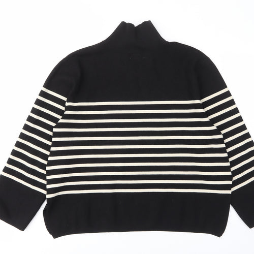 H&M Womens Black High Neck Striped Viscose Pullover Jumper Size M