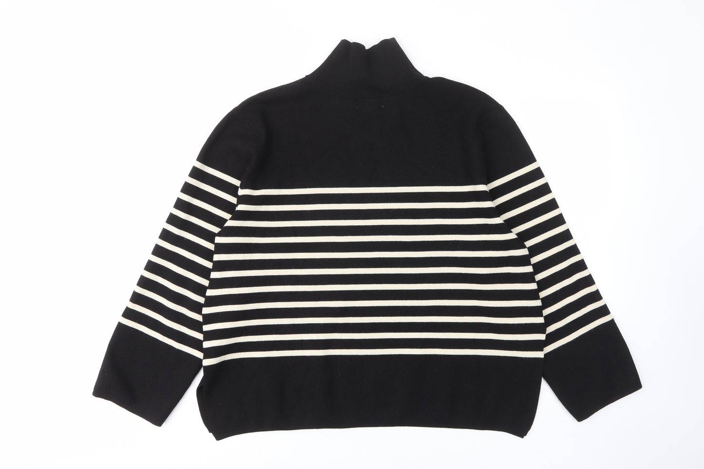 H&M Womens Black High Neck Striped Viscose Pullover Jumper Size M