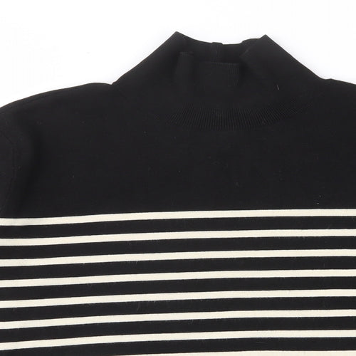 H&M Womens Black High Neck Striped Viscose Pullover Jumper Size M