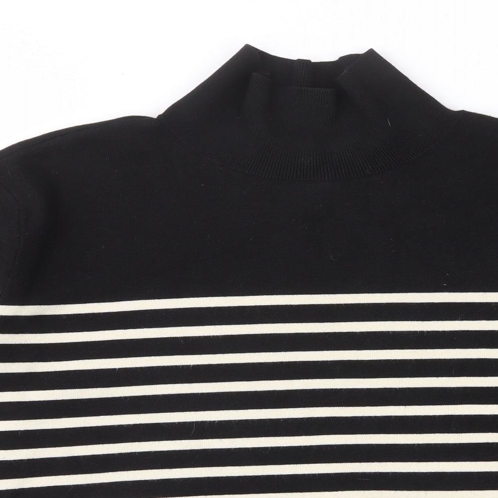 H&M Womens Black High Neck Striped Viscose Pullover Jumper Size M