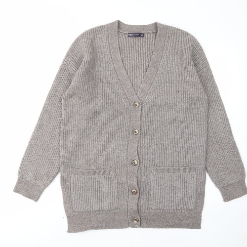 Marks and Spencer Womens Brown V-Neck Acrylic Cardigan Jumper Size M - Buttons, Pockets