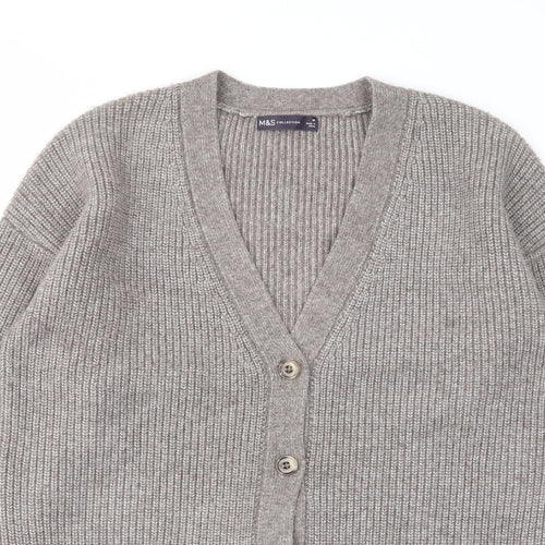 Marks and Spencer Womens Brown V-Neck Acrylic Cardigan Jumper Size M - Buttons, Pockets