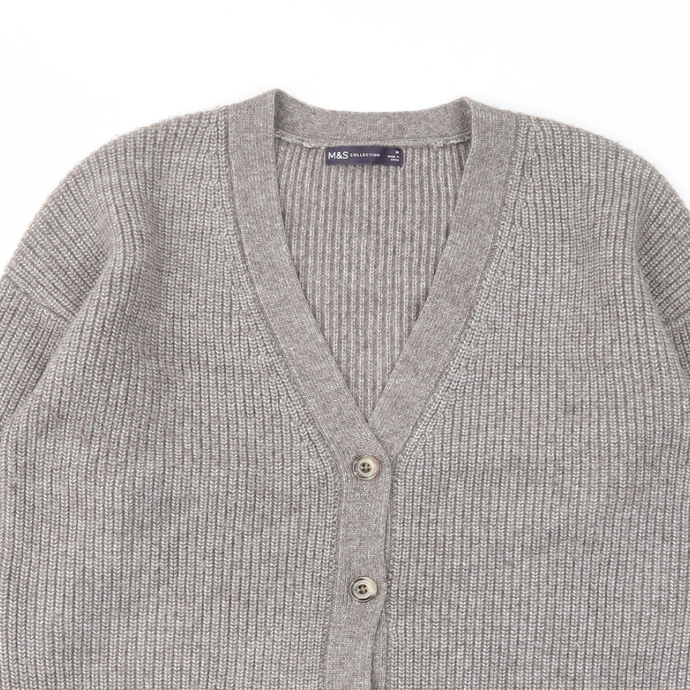 Marks and Spencer Womens Brown V-Neck Acrylic Cardigan Jumper Size M - Buttons, Pockets