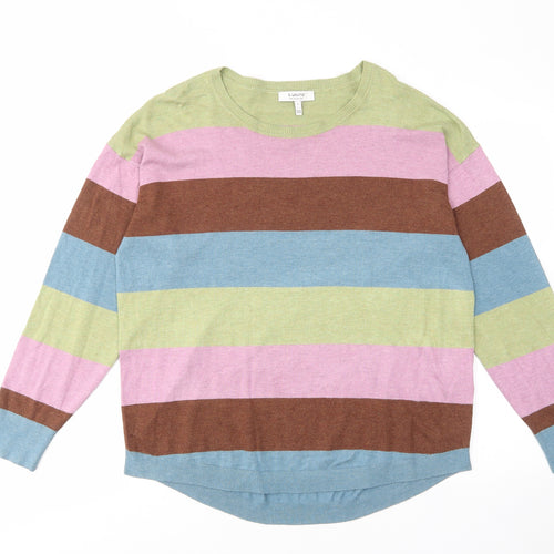 b.young Womens Multicoloured Crew Neck Striped Viscose Pullover Jumper Size L