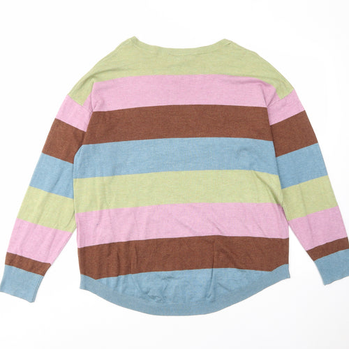 b.young Womens Multicoloured Crew Neck Striped Viscose Pullover Jumper Size L