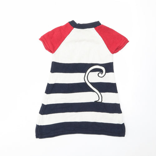 Bapster Girls Multicoloured Striped Cotton A-Line Size 3 Years Crew Neck Pullover - Cat, Embroided