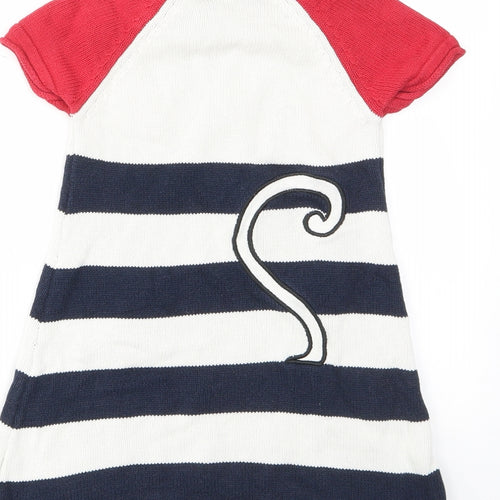 Bapster Girls Multicoloured Striped Cotton A-Line Size 3 Years Crew Neck Pullover - Cat, Embroided