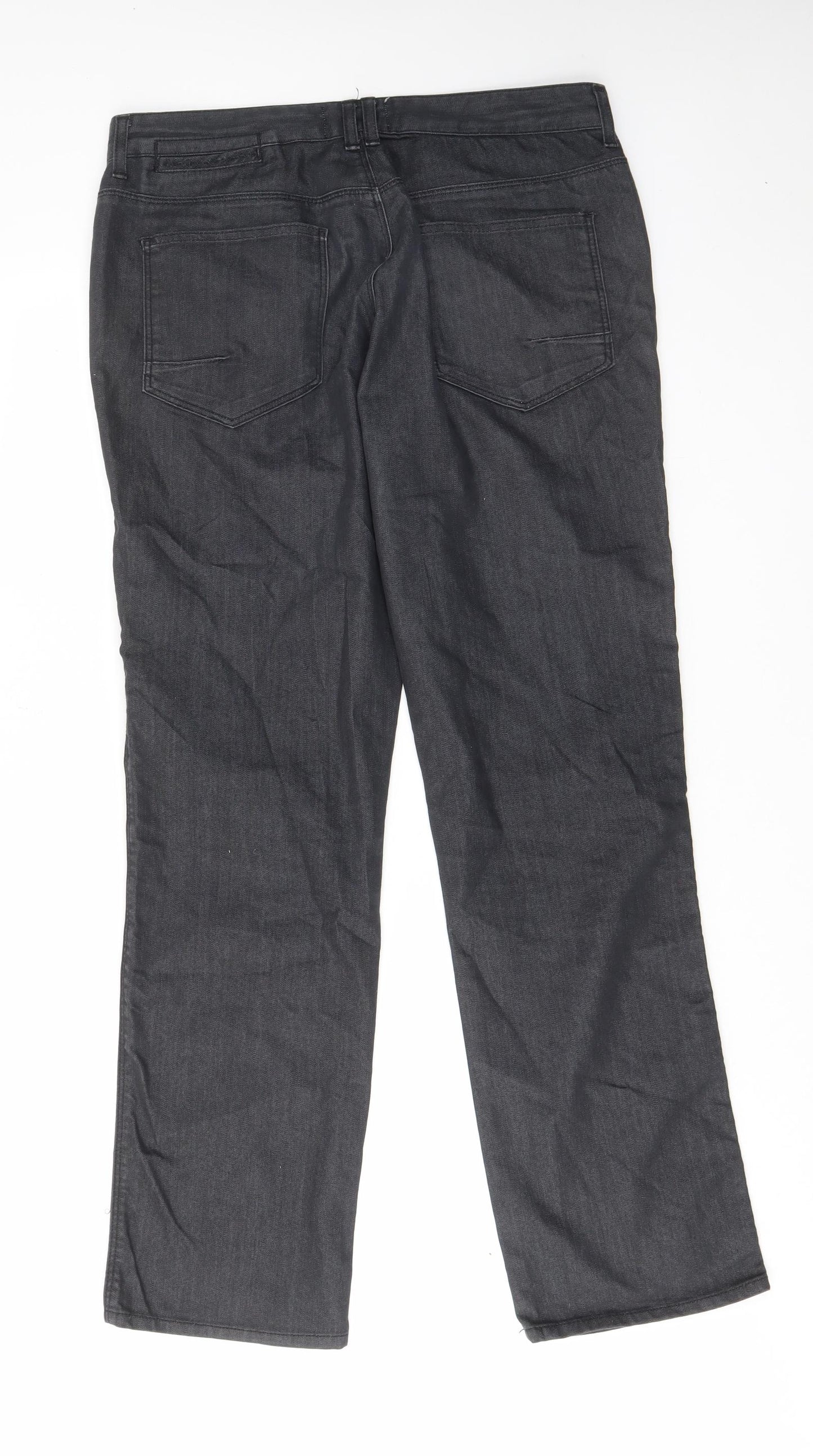 River Island Mens Black Cotton Straight Jeans Size 34 in L32 in Regular Zip - Pockets, Belt Loops