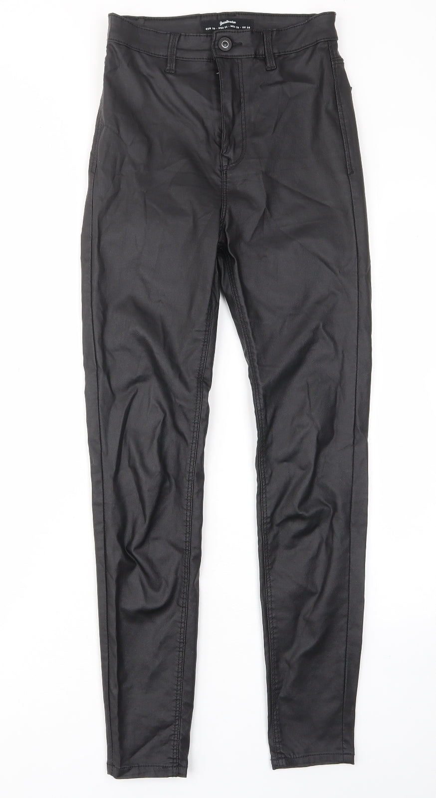 Stradivarius Womens Black Polyester Trousers Size 8 L27 in Regular Zip - Leather Look