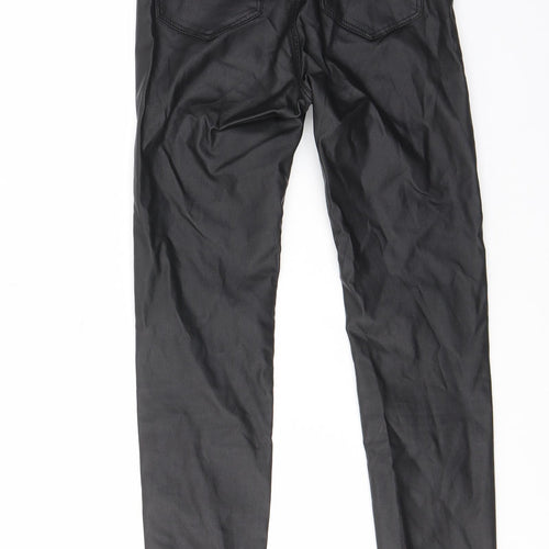 Stradivarius Womens Black Polyester Trousers Size 8 L27 in Regular Zip - Leather Look