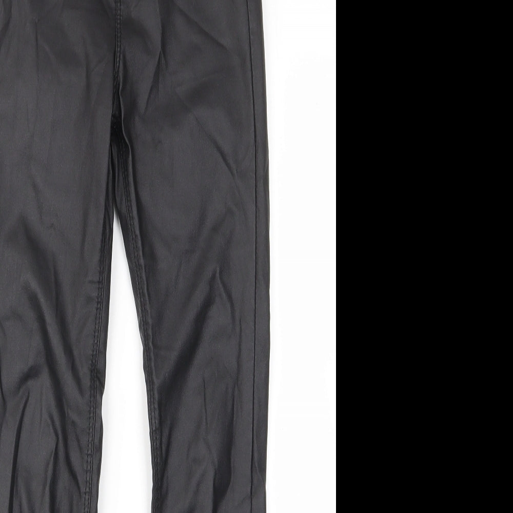 Stradivarius Womens Black Polyester Trousers Size 8 L27 in Regular Zip - Leather Look