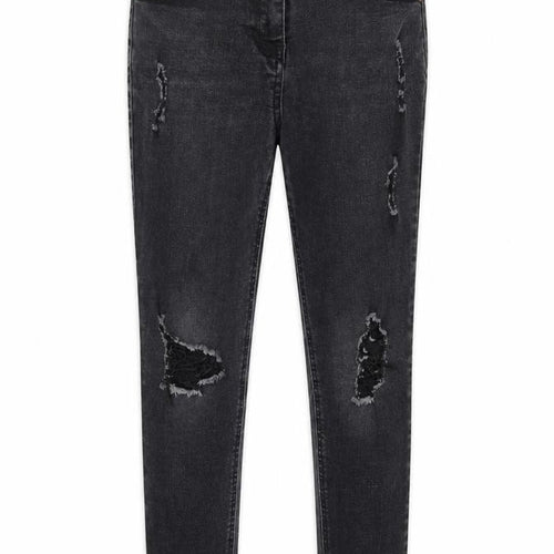 Matalan Girls Black Cotton Skinny Jeans Size 12 Years Regular Zip - Pockets, Belt Loops, Distressed