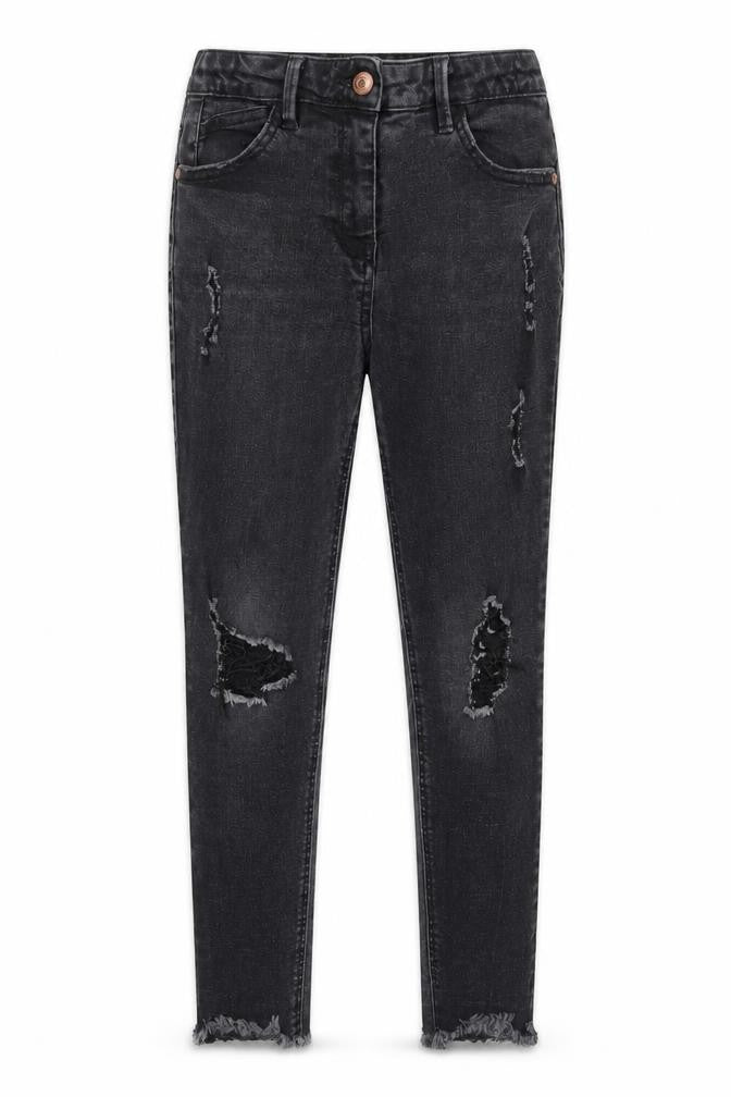 Matalan Girls Black Cotton Skinny Jeans Size 12 Years Regular Zip - Pockets, Belt Loops, Distressed