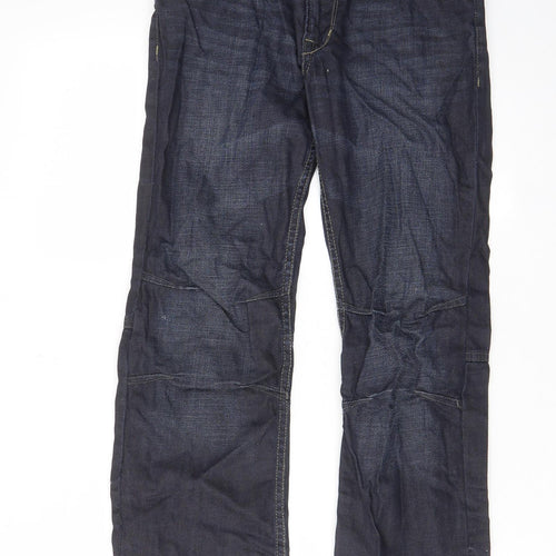 H&M Boys Blue Cotton Straight Jeans Size 11-12 Years Regular Zip - Pockets, Belt Loops