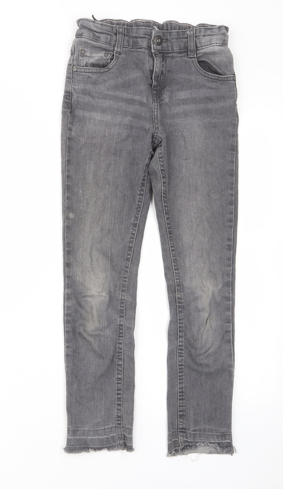 John Lewis Boys Grey Cotton Straight Jeans Size 9 Years Regular Zip - Pockets, Belt Loops, Elastic waist
