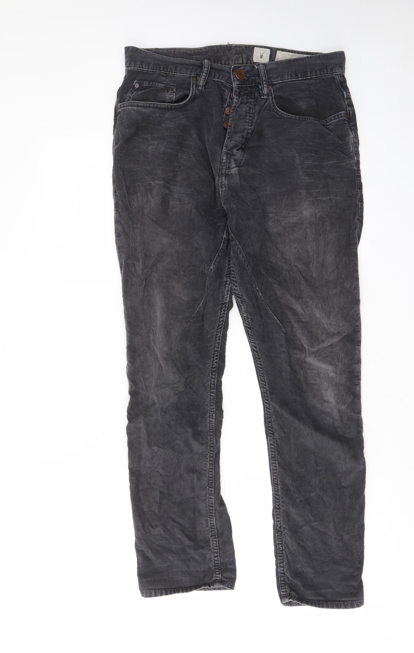 AllSaints Mens Grey Cotton Trousers Size 28 in L27 in Regular Zip - Pockets