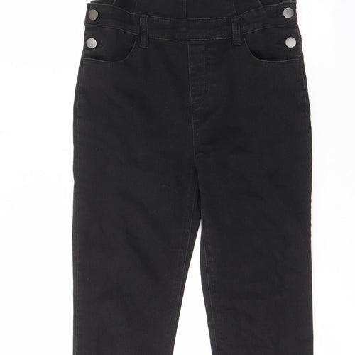 Denim & Co. Womens Black Cotton Dungaree One-Piece Size 6 L29 in Button - Pockets, Belt Loops, Buckle