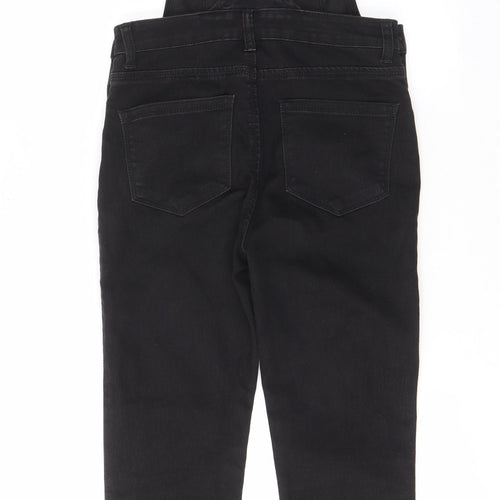 Denim & Co. Womens Black Cotton Dungaree One-Piece Size 6 L29 in Button - Pockets, Belt Loops, Buckle