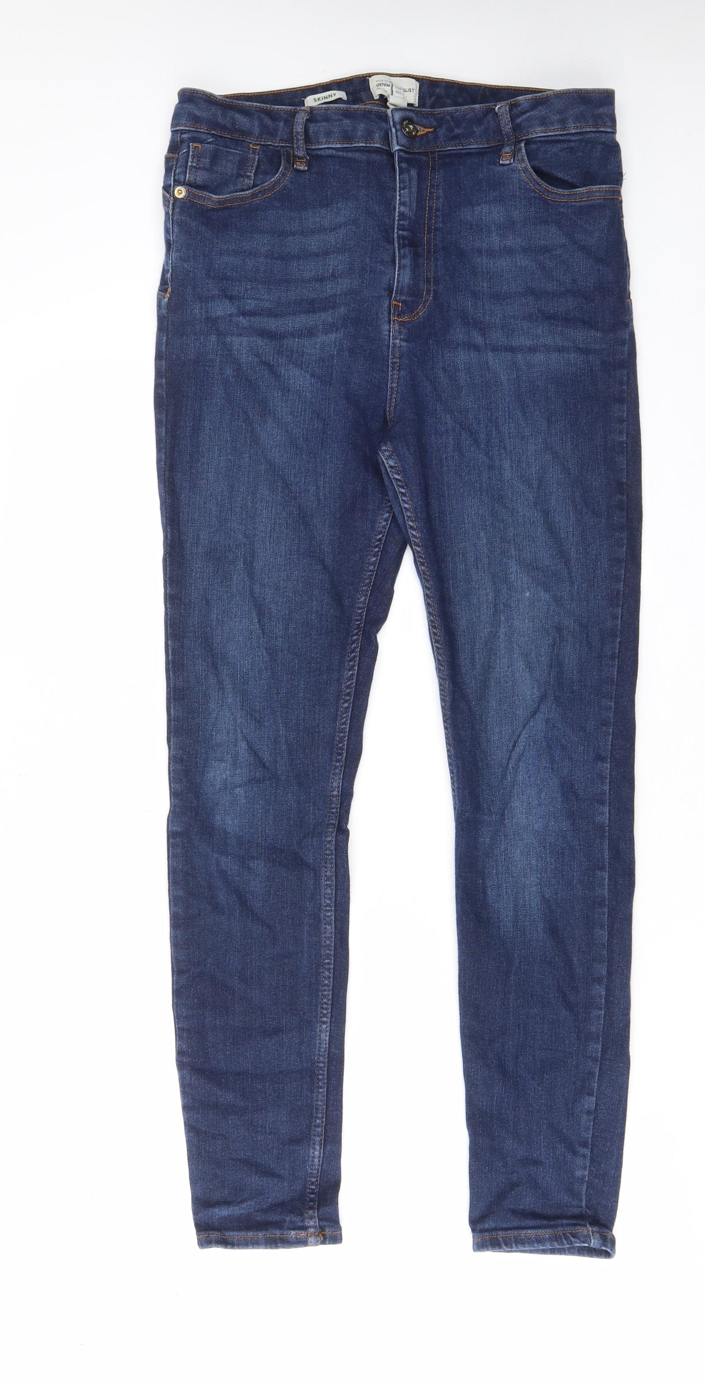 River Island Womens Blue Cotton Skinny Jeans Size 16 L30 in Regular Zip - Pockets, Belt Loops