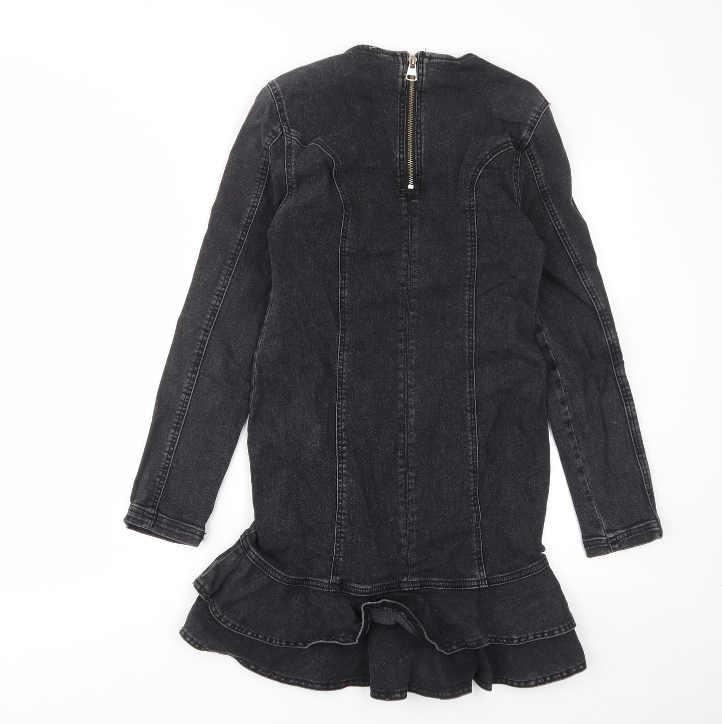 River Island Womens Grey Cotton A-Line Size 10 Collared Button - Frill, Ruched