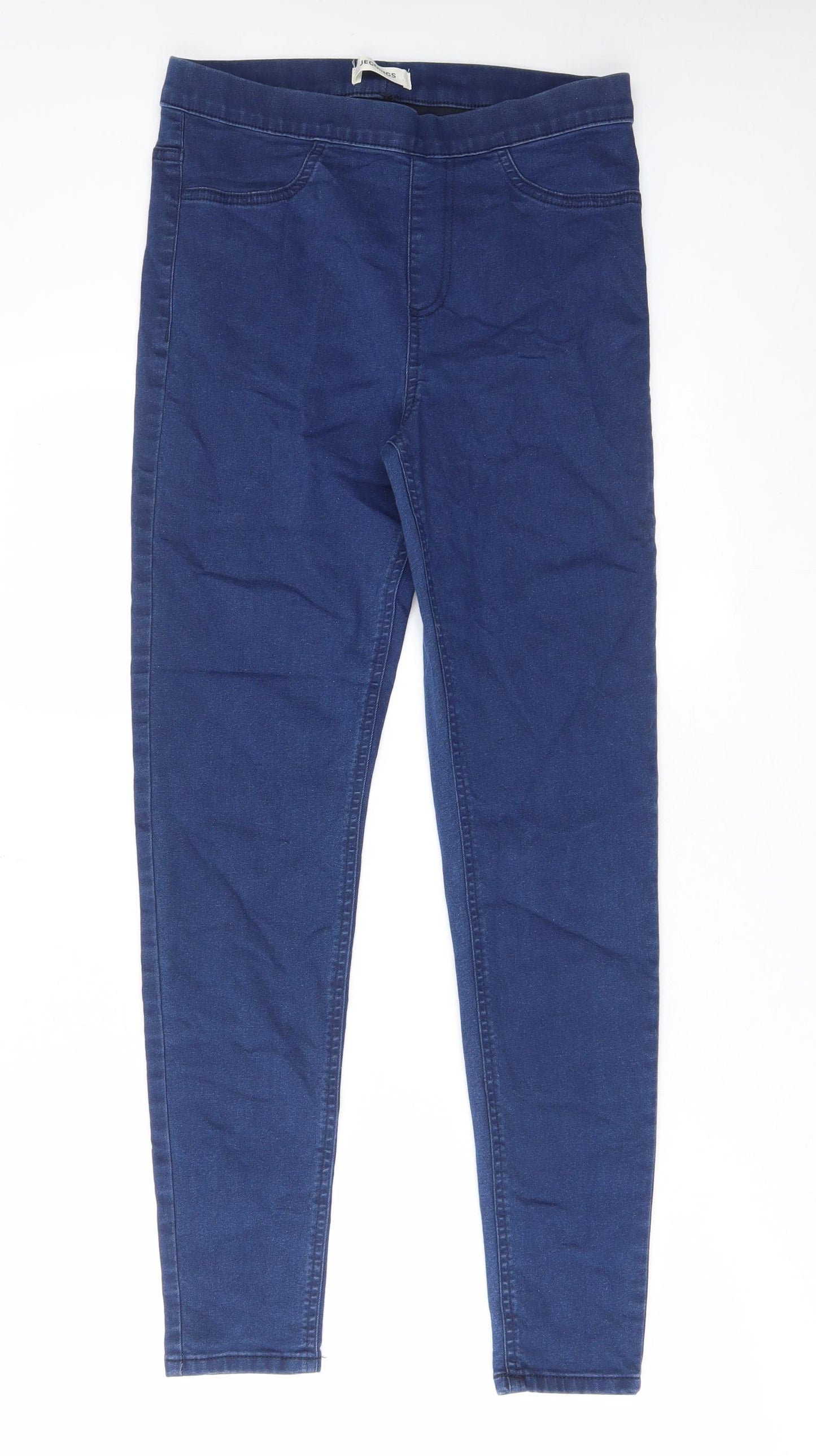 Marks and Spencer Womens Blue Cotton Skinny Jeans Size 10 L28 in Regular - Elastic waist