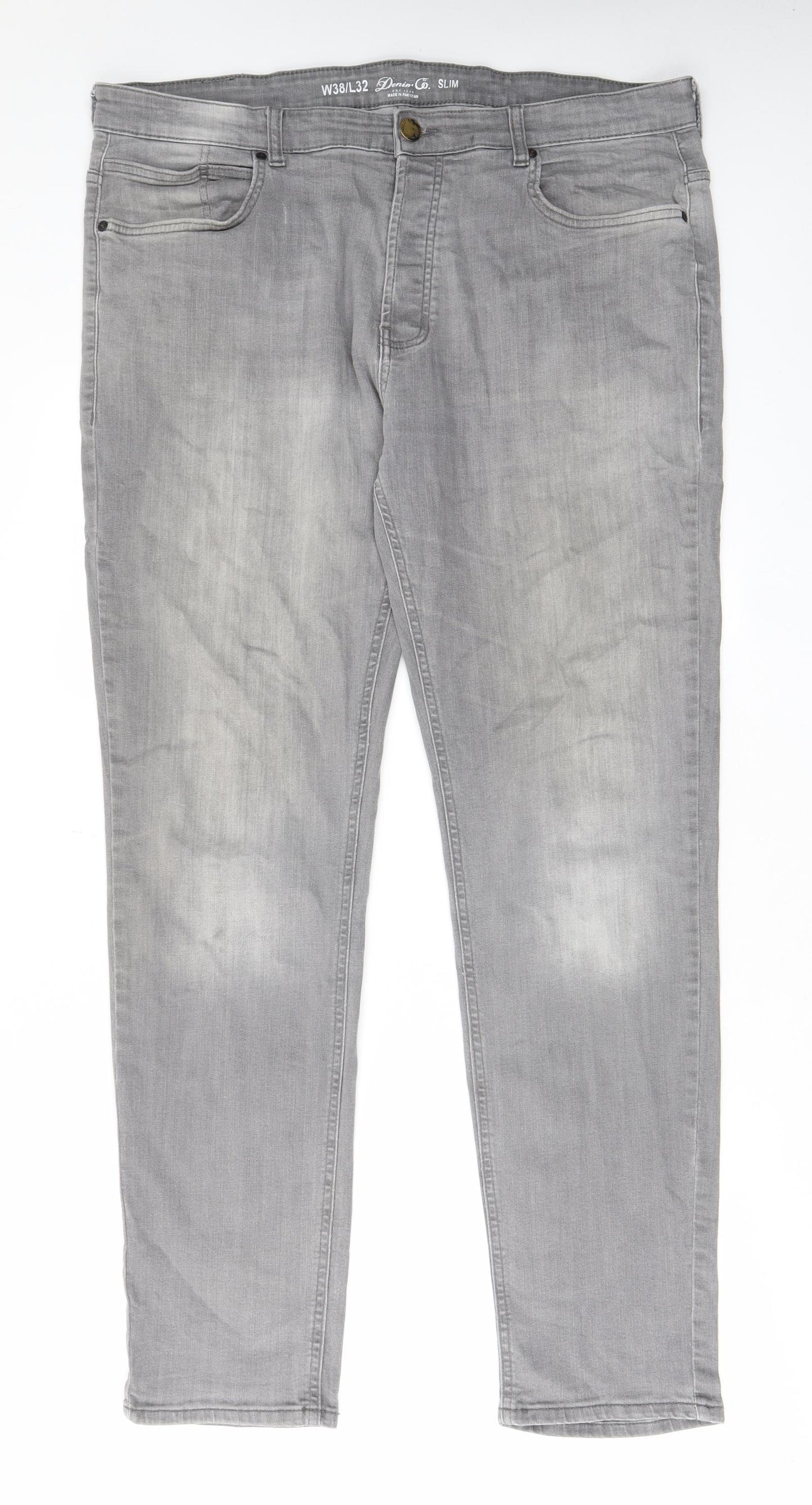 Denim & Co. Mens Grey Cotton Skinny Jeans Size 38 in L32 in Slim Zip - Pockets, Belt Loops