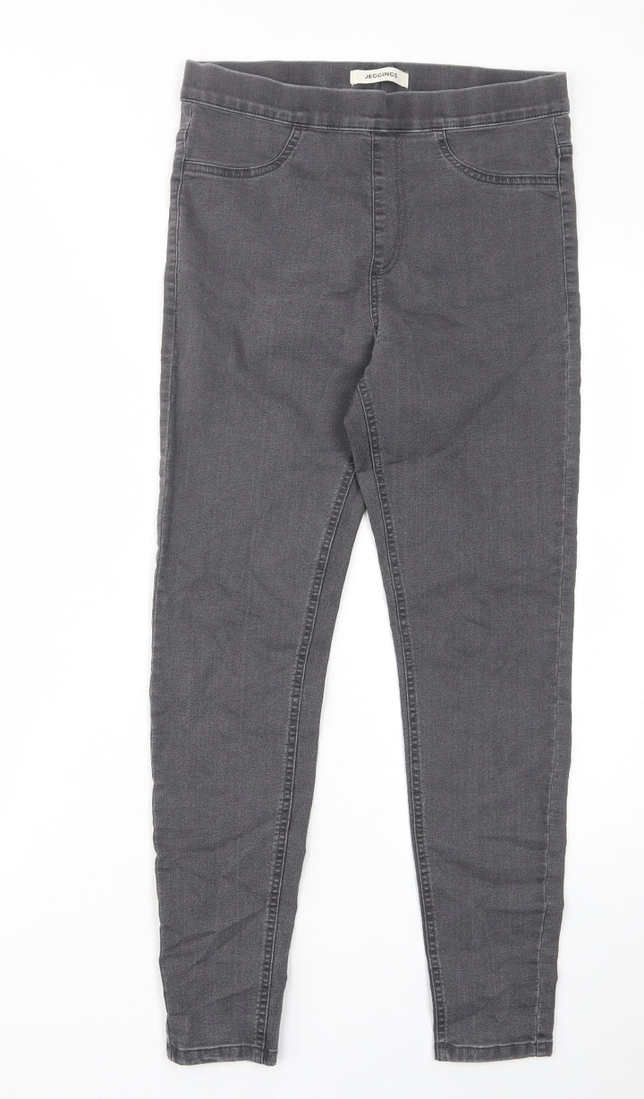 Marks and Spencer Womens Grey Cotton Skinny Jeans Size 10 L27 in Regular - Elastic waist
