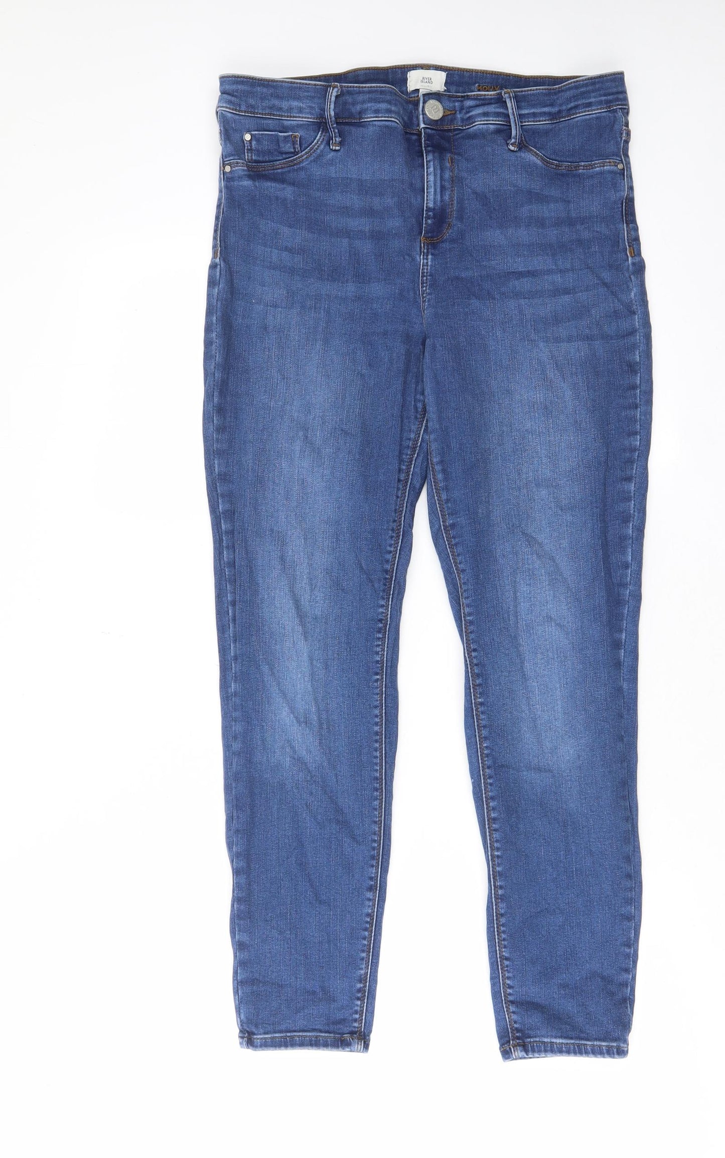 River Island Womens Blue Cotton Skinny Jeans Size 14 L27 in Regular Zip - Pockets, Belt Loops