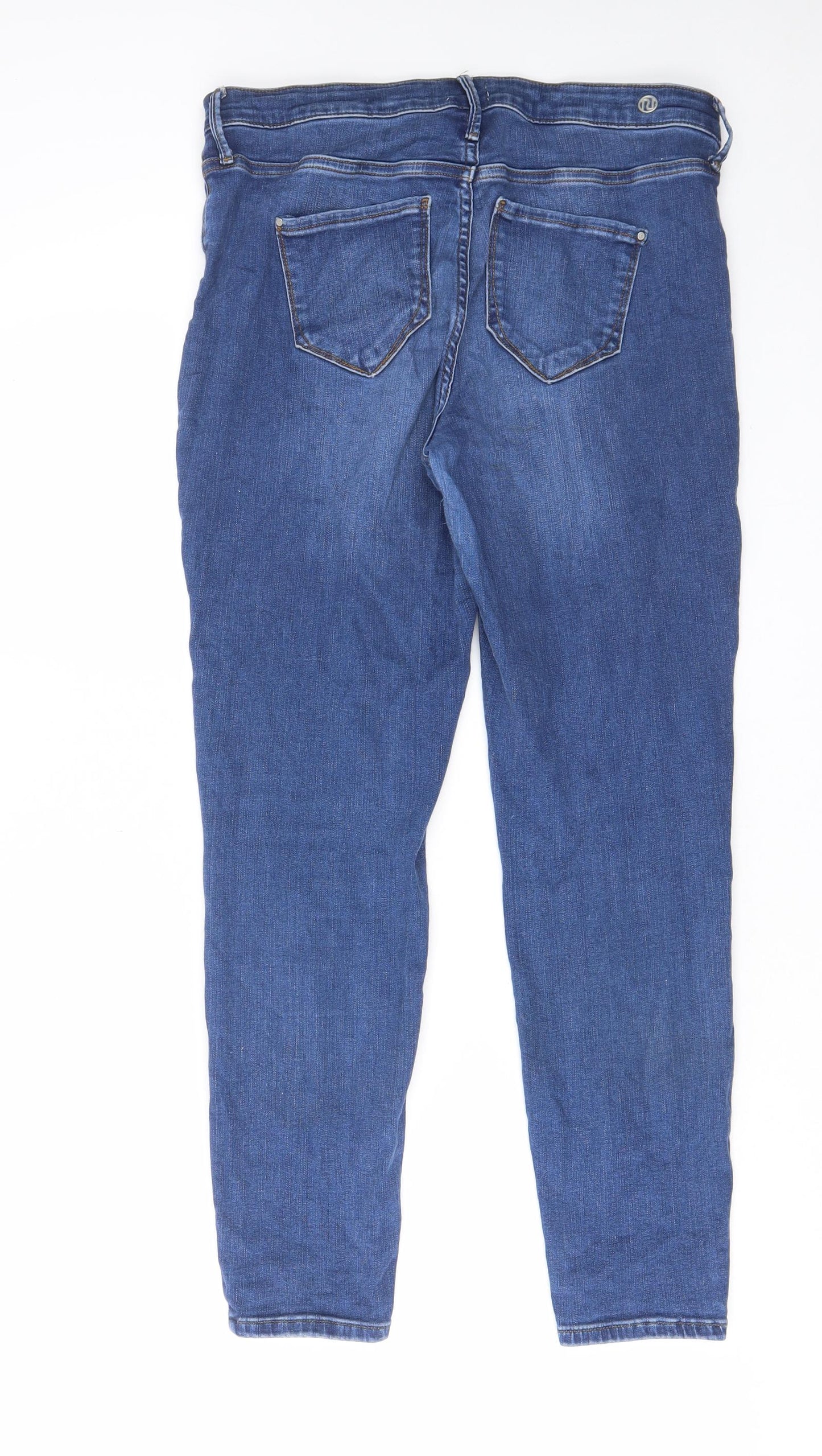 River Island Womens Blue Cotton Skinny Jeans Size 14 L27 in Regular Zip - Pockets, Belt Loops