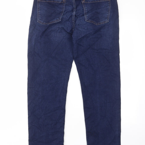 Marks and Spencer Womens Blue Cotton Straight Jeans Size 14 L28 in Regular Zip - Pockets, Belt Loops