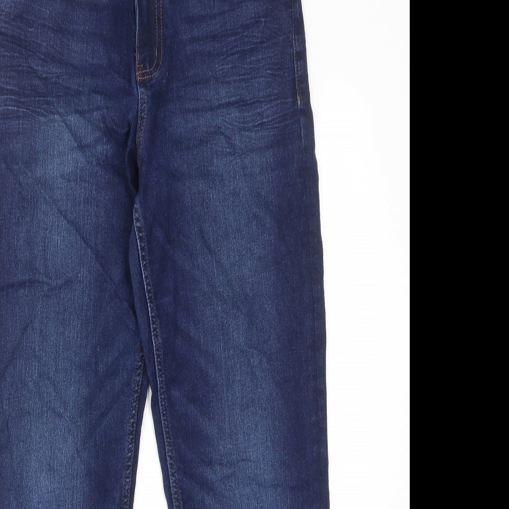 Marks and Spencer Womens Blue Cotton Straight Jeans Size 14 L28 in Regular Zip - Pockets, Belt Loops
