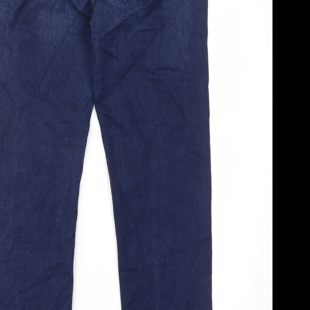 Marks and Spencer Womens Blue Cotton Straight Jeans Size 14 L28 in Regular Zip - Pockets, Belt Loops