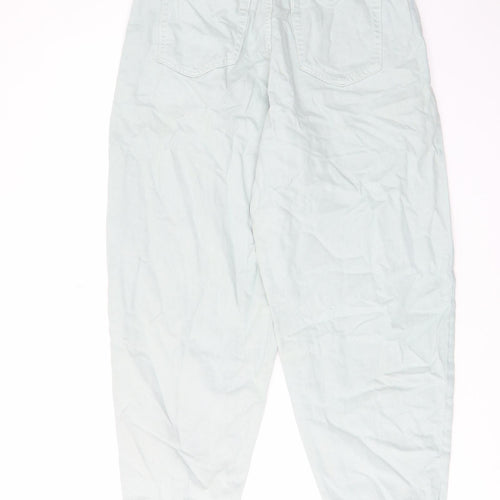 Zara Womens Green Cotton Mom Jeans Size 10 L26 in Regular Zip - Pockets, Belt Loops, Pleated