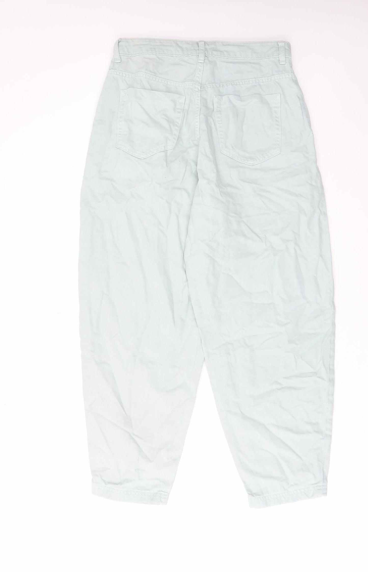 Zara Womens Green Cotton Mom Jeans Size 10 L26 in Regular Zip - Pockets, Belt Loops, Pleated