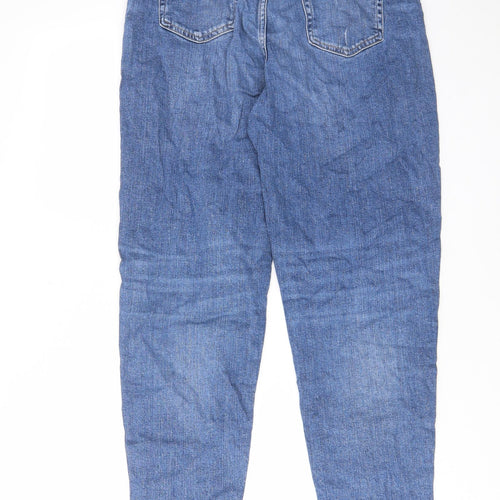 Marks and Spencer Womens Blue Cotton Mom Jeans Size 12 L27 in Regular Zip - Pockets, Belt Loops