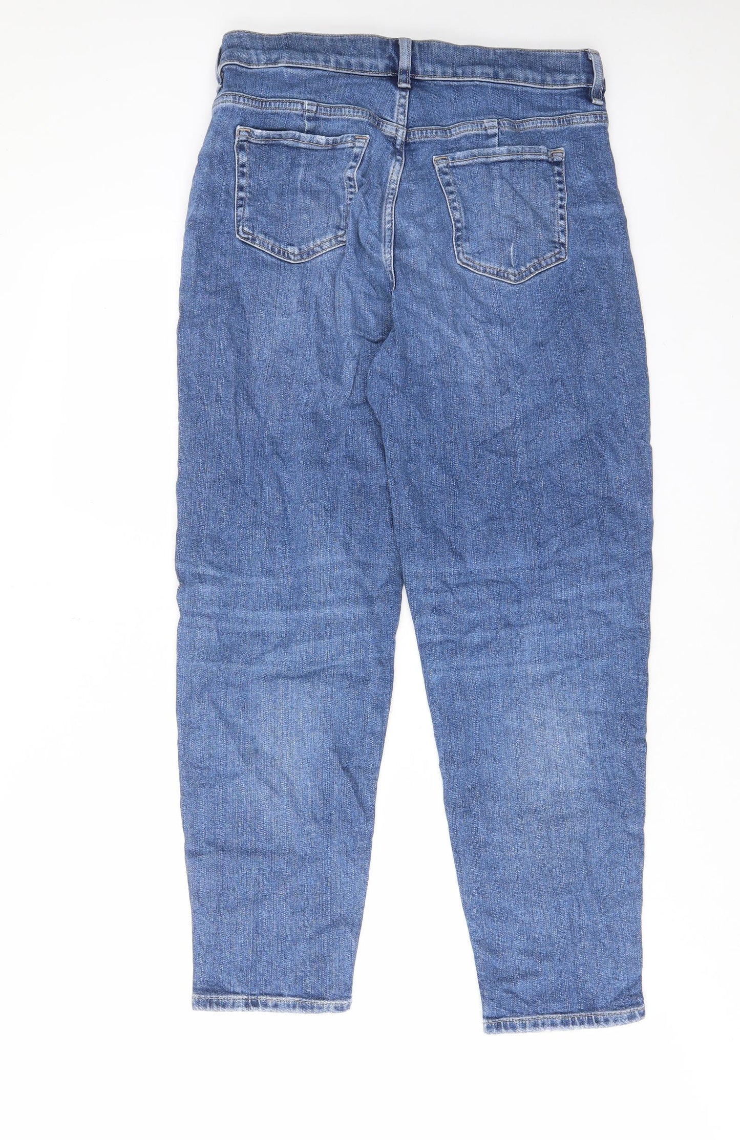 Marks and Spencer Womens Blue Cotton Mom Jeans Size 12 L27 in Regular Zip - Pockets, Belt Loops